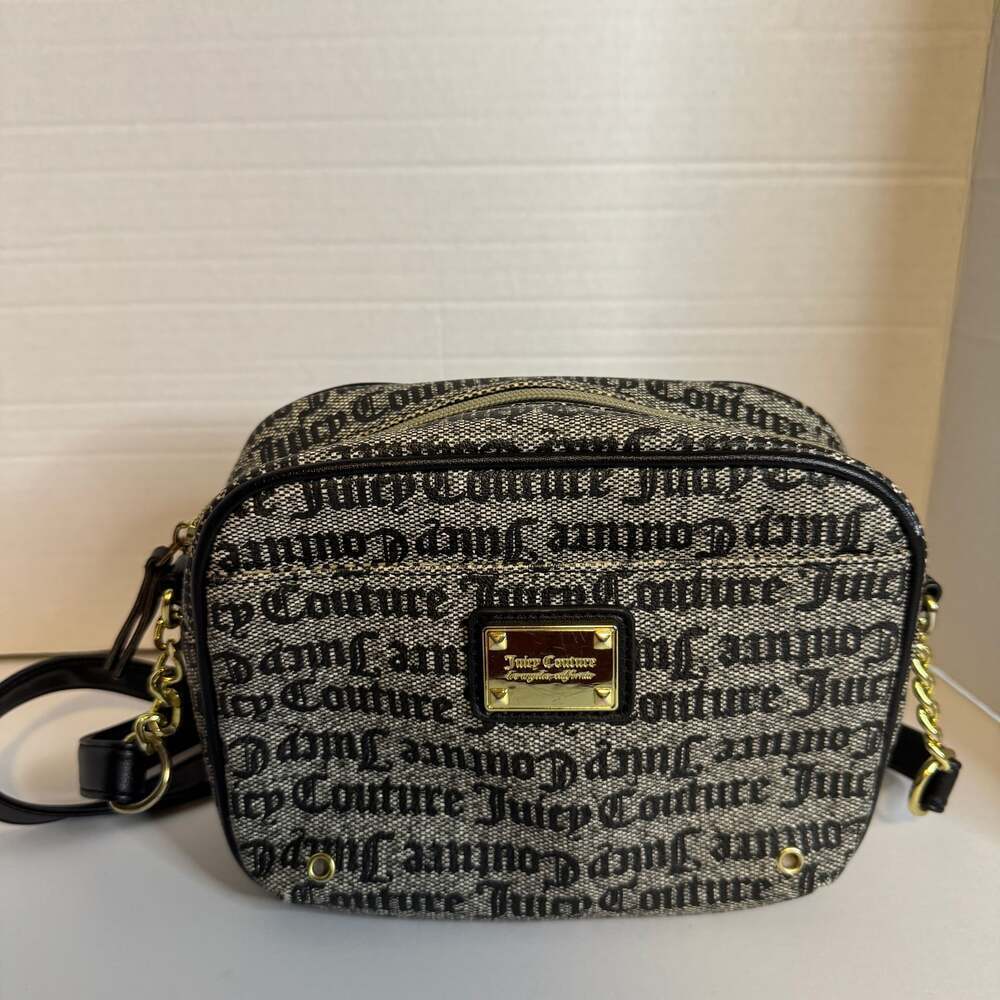 Juicy Couture Double the Love Camera Crossbody Bag - Black/Beige Gothic Print